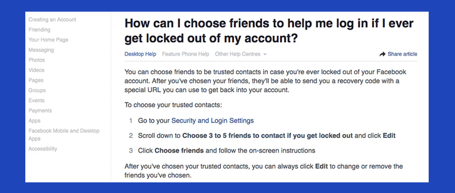 facebook trusted contacts